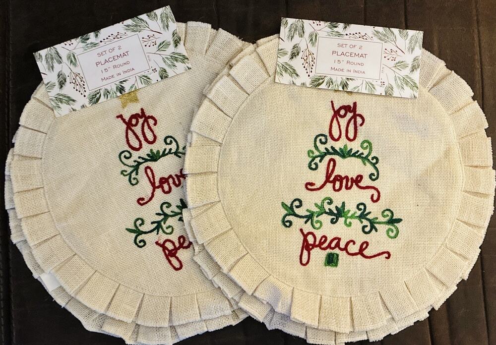 2 Sets NWT 15” Robert Stanley Jute Fringe Backed Holiday Seasonal 4 Placemats